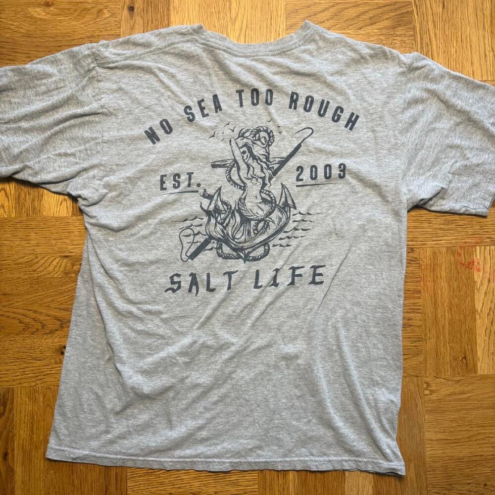 Salt Life No Sea Too Rough Gray Graphic T-Shirt Medium